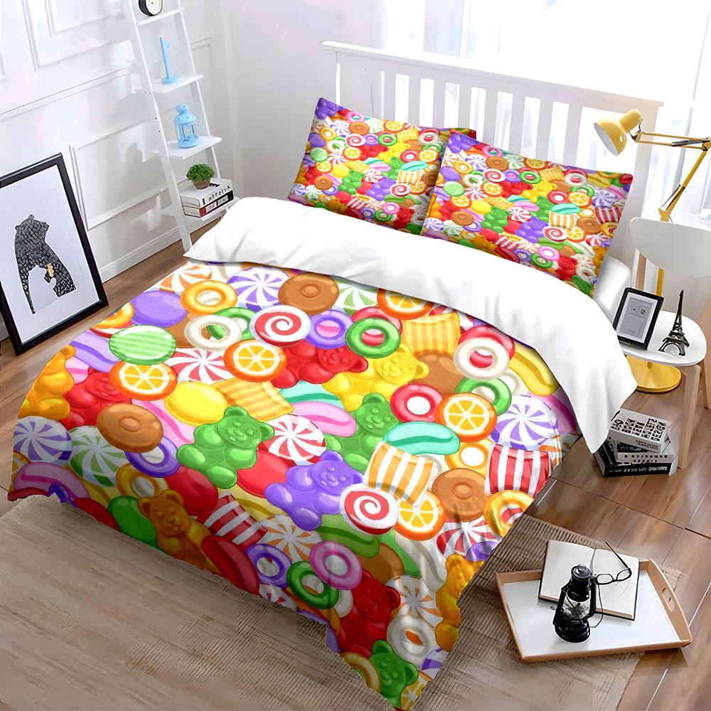 Candy Themed Decorative Set Bedding Set with 1 Duvet Cover 2 Pillowcases Single Double King Queen Gift