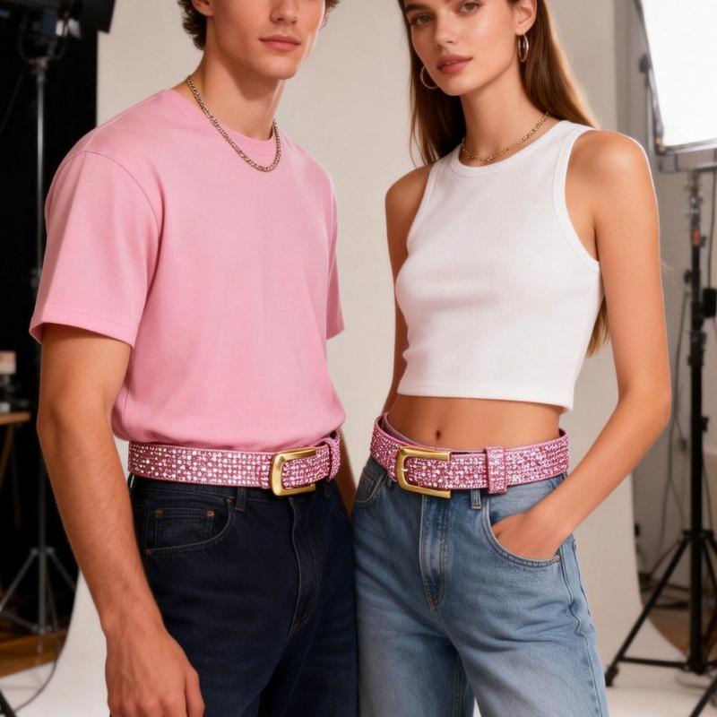 Slim Sequined Waist Belt for Dresses PU Leather Pin Buckles Waistband for Jeans Pants Women Girl Daily Outfit Waist Strap