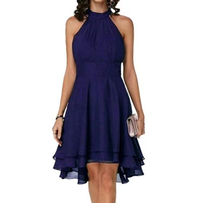 Fashion Women's Sexy Sleeveless Round Neck Micro Pleated Waist Slim Fit One Piece Skirt