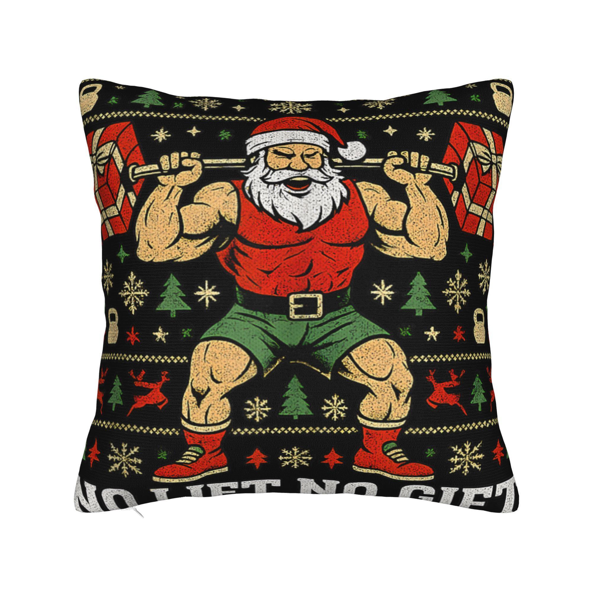 Pillow Cover No Lift No Gift Santa Presents Ugly Christmas Sweater Cushion Cover Pillow Case For Living Room Chair Pillowcases 12x12Inch