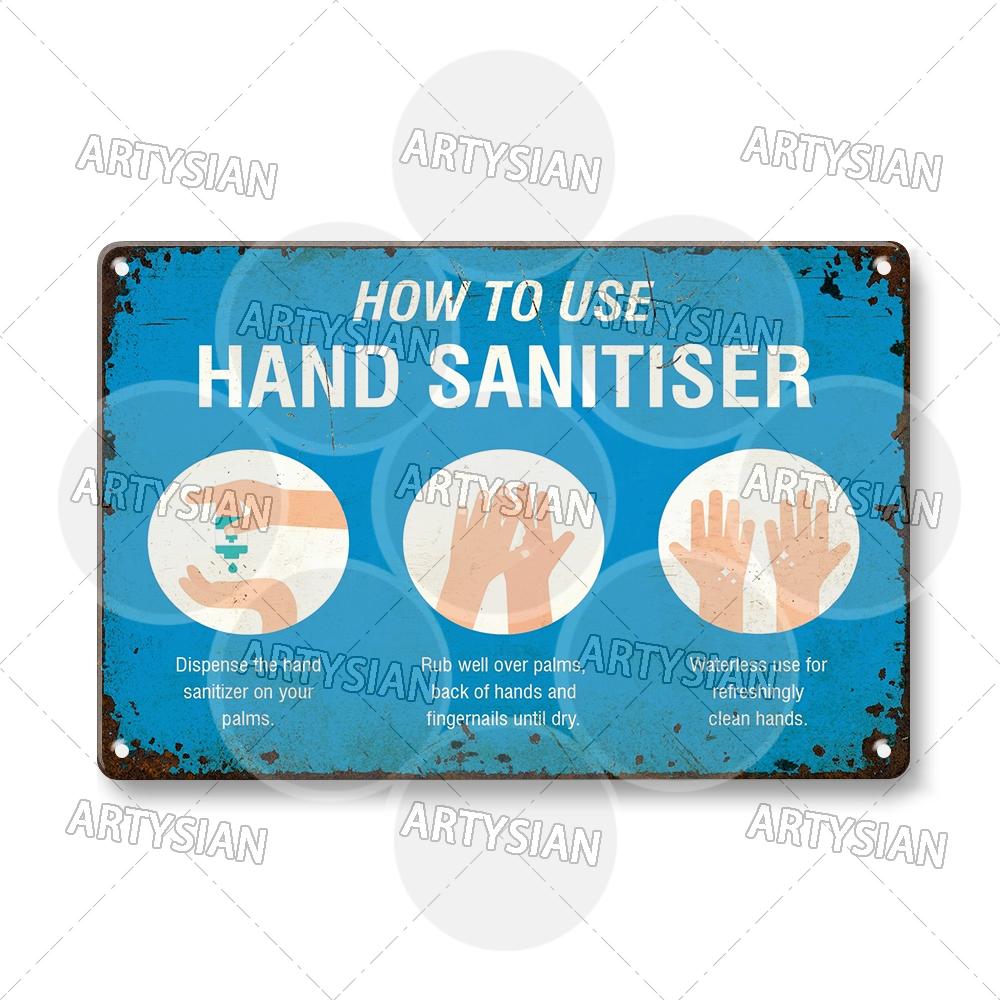 Hygiene Metal Sign No Shoes No Food Drink Restaurant Office School Public Space Plaque Wash Your Hand Sanitizer Keep Clean Sign