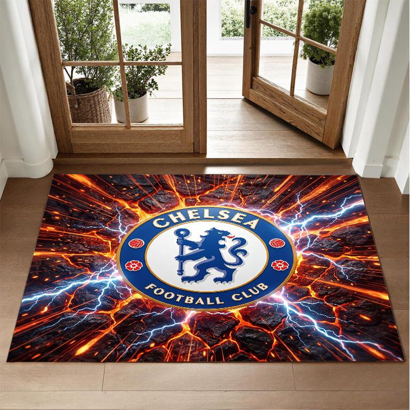 Chelsea FC Design Crystal Velvet Rug Soft Decorative Mat for Bedroom Entrance