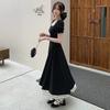 [Zipper + Lining] Matsumoto Shuangsang summer design slimming dress for women, elegant vintage little black skirt short