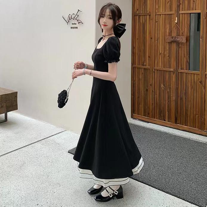 [Zipper + Lining] Matsumoto Shuangsang summer design slimming dress for women, elegant vintage little black skirt short