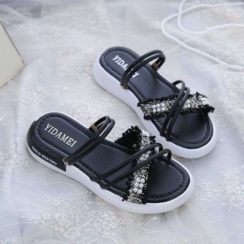 Two women wearing sandals in the summer of 2025, the new sports mid-heel wedge heel muffin thick-soled Roman pregnant women's flat-soled women's shoes