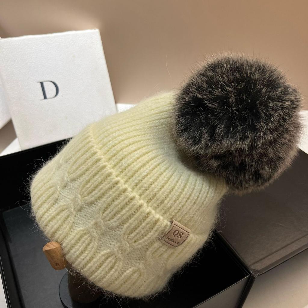 Iceland Flower and Youth Winter Fox Hairball Knitted Hat European and American Cold Warm Rabbit Hair Wool Hat Female