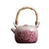 Creative Ceramic Teapot for Brewing Tea Pink Peony with Bamboo Handle Portable Kung Fu Tea Set and Office Ceramic Kettle Gifts