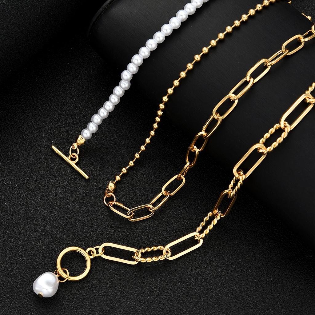 Vintage Gold Color Multiple Styles Imitation Pearl Necklace for Women Boho Trendy Multi-Layer Crystal Pendant Necklaces Jewelry
