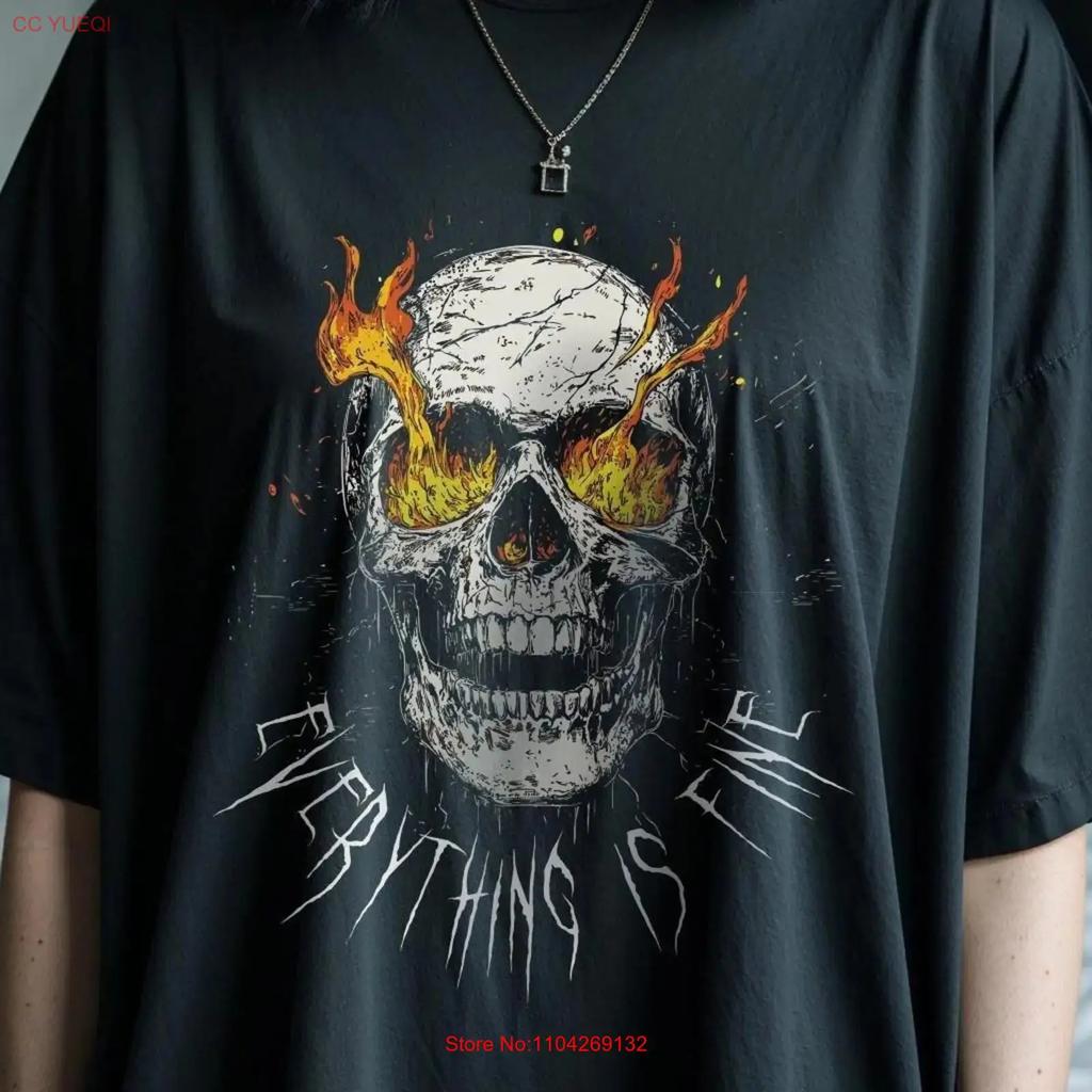 Goth Dark Humor T Shirt Everything Is Fine With Flaming Skull Alt Clothing Funny Cool Apparel Whimsigoth Vintage Soft