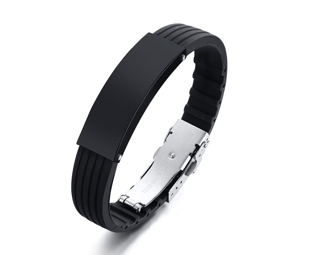 Customize 16mm Slicone Bracelets for Men Boys,Stainless Steel Tag Personalized Name Family Love Bangle Father DAD Husband Gifts