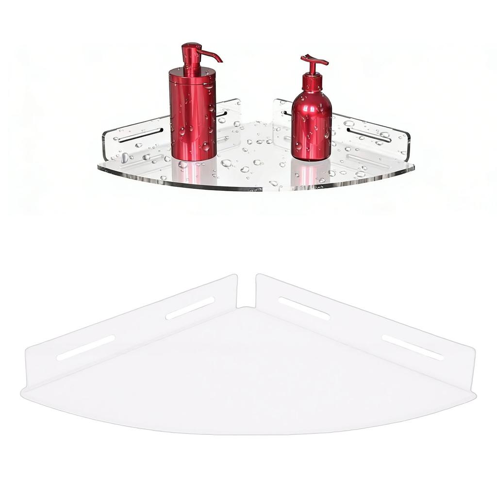 2Pcs Acrylic Corner Floating Shelves Wall Mount Shower Shelf Clear for Bathroom Storage