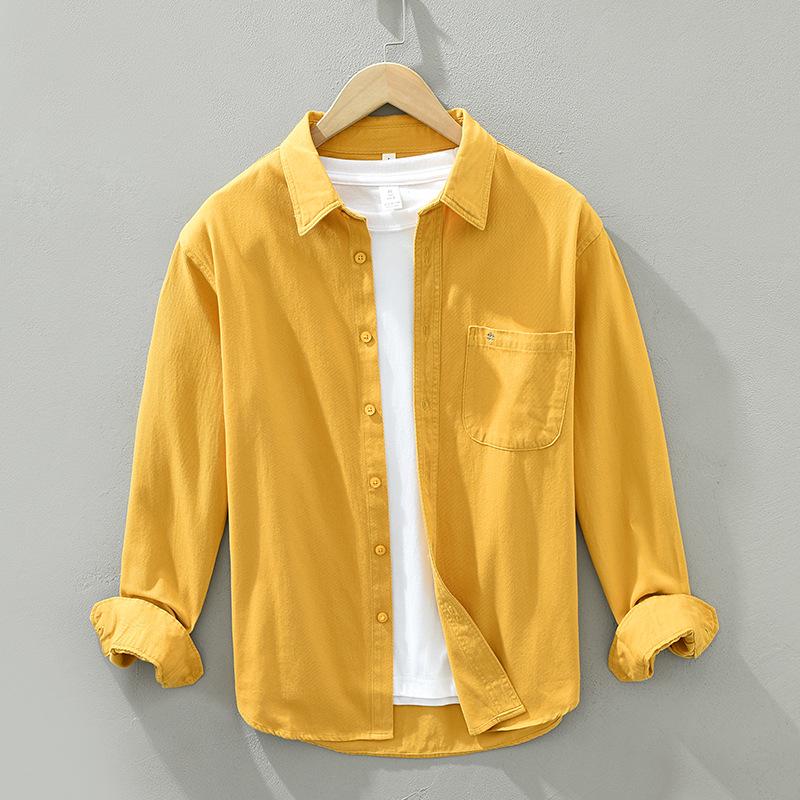 

Весна 2025 г. Повседневная рубашка из выстиранного хлопка 3XL жёлтый