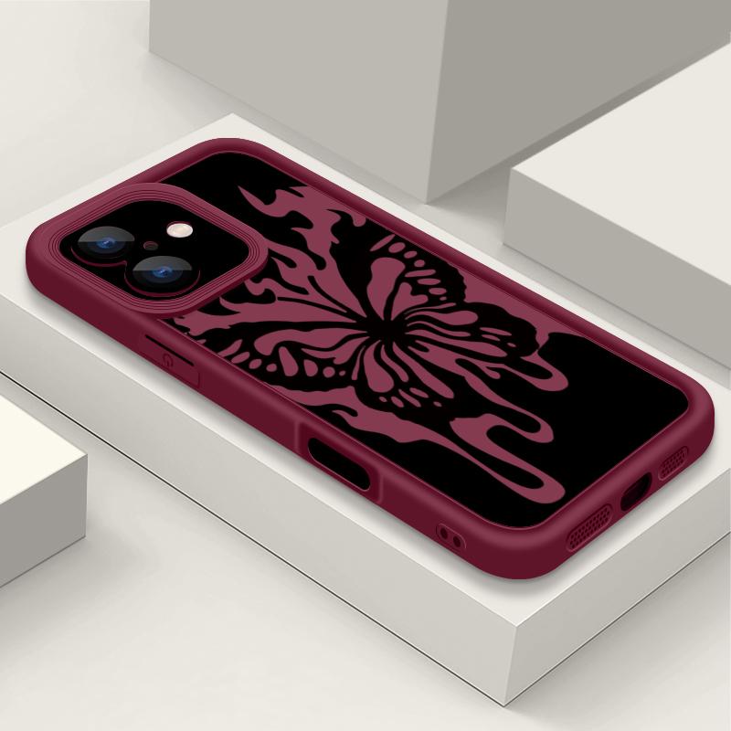 

Для iPhone 13 Чехол Черный Узор Бабочки Ударопрочный ТПУ Силиконовый Мягкий Чехол Для iPhone 14 15 Pro Max 12 11 iPhone 16 Pro Max Funda iPhone 8 / 7 / SE 2 / SE 3 вино красного
