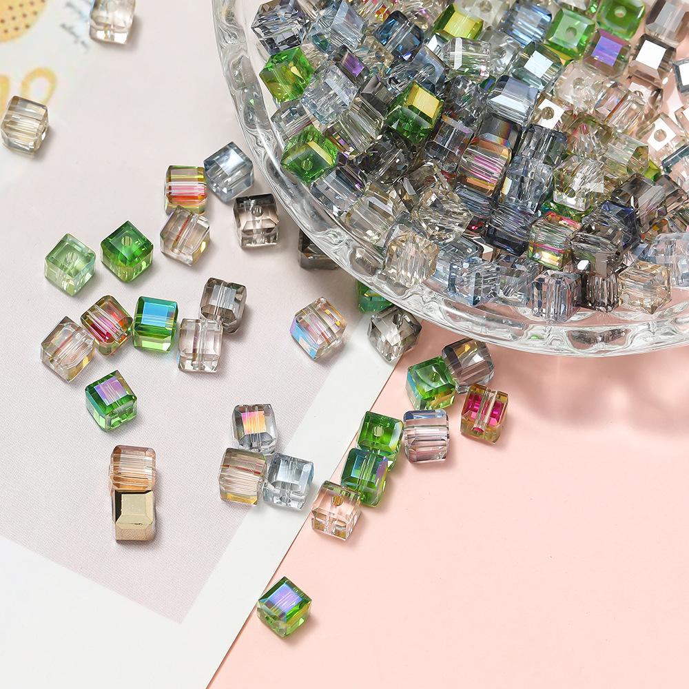 10pcs/bag 6MM Glass Cut Surface High-transparency Sugar Cube Beads Small Square Perforated Crystal Loose Beads DIY Beading Material Accessories
