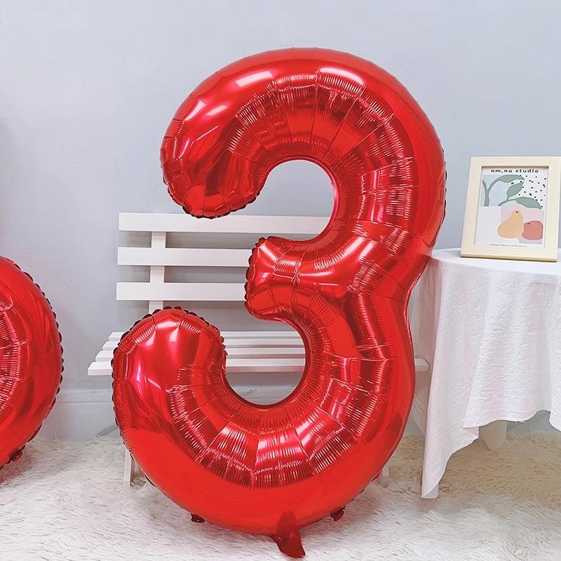 32-Inch Red Digital Aluminum Film Balloon Baby Birthday Party Decoration Scene Arrangement New Year'S Eve Photo Props