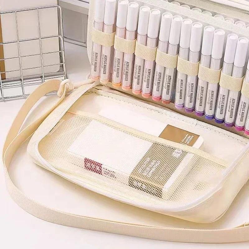 Large-capacity Marker Storage Bag 64 Pieces Layered Handheld Diagonal Shoulder Transparent Bag Watercolor Pen Finishing Box