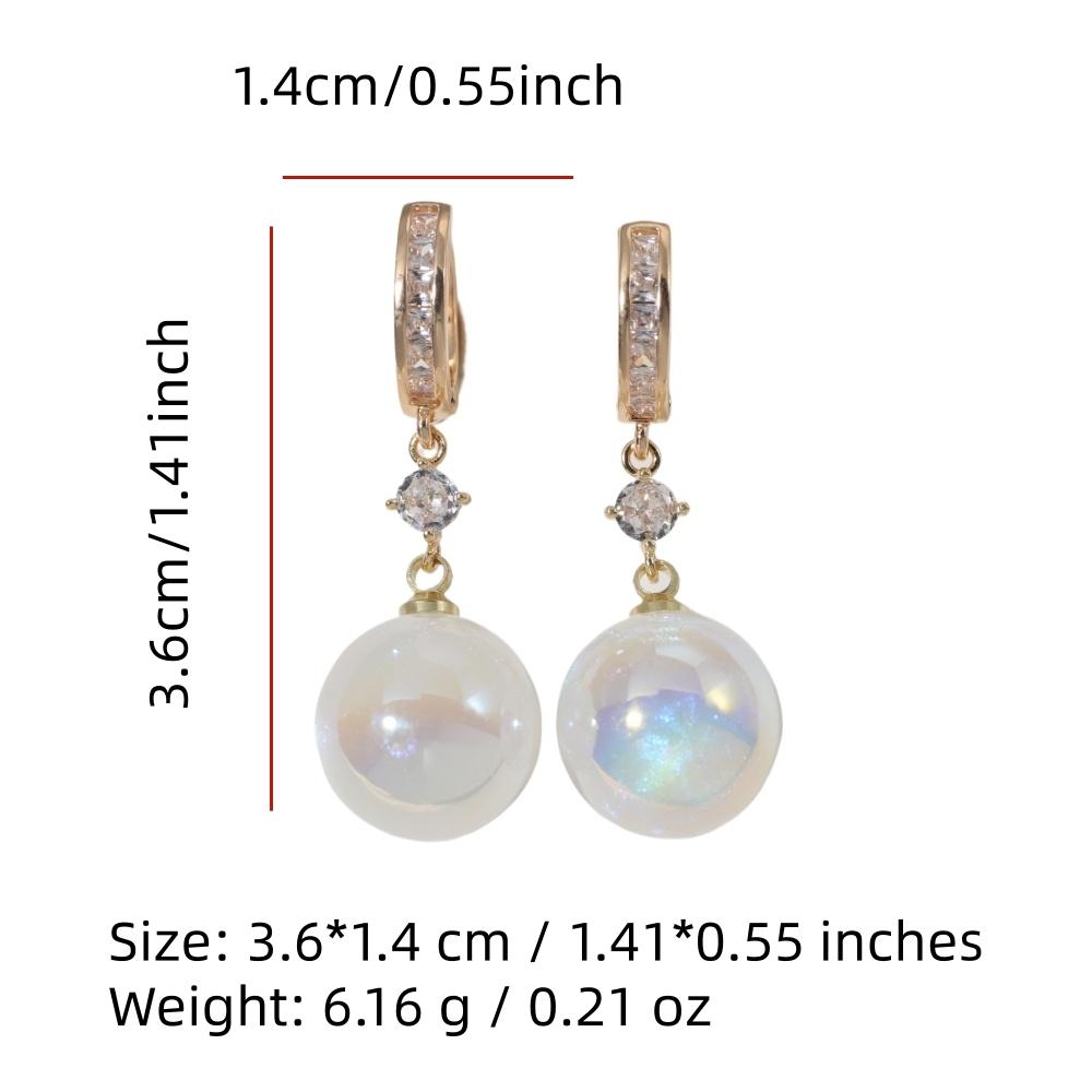 1 Pair Fashion Round Imitation Pearls Dangle Earrings for Women Zirconia Earring Jewelry Wedding Party Accessories