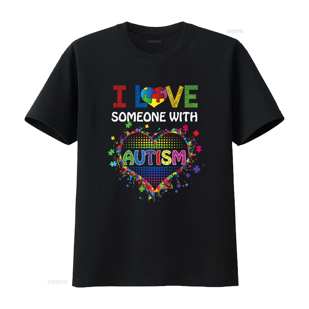Autism Awareness T Shirt Mom I Love Someone with Vintage Washed Stylish Casual Versatile Stretched Homme Fashion Graphic