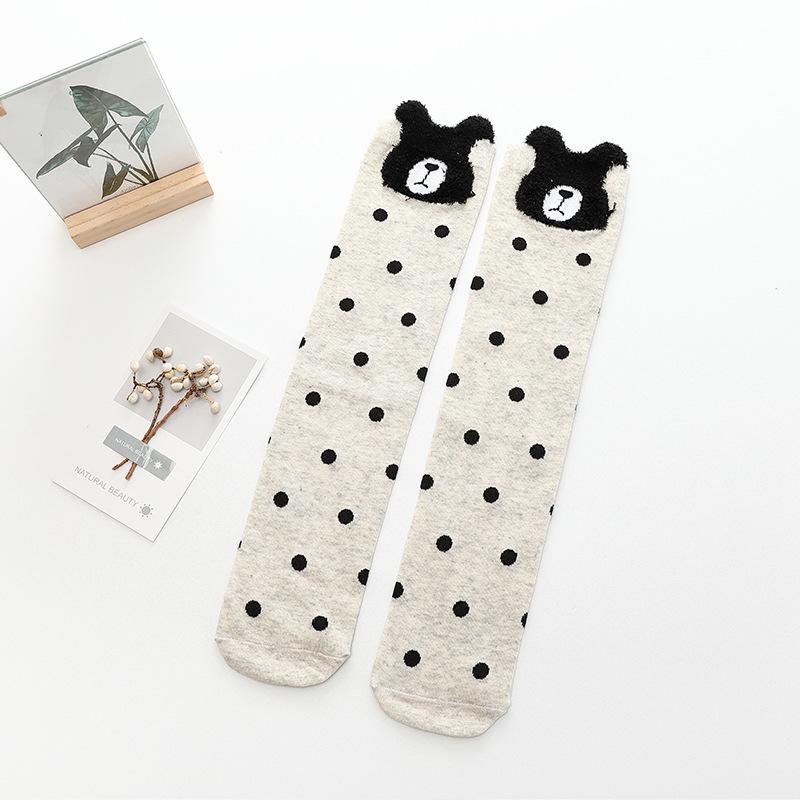 Girls' Cute Cartoon Cotton Knee-High Socks - Japanese Style for Spring & Autumn