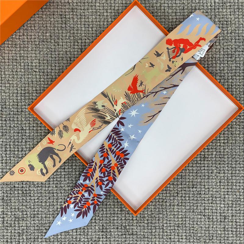 POBING Cashew Print 18m/m Twill Silk Scarves Women Luxury Brand Scarf Bag Ribbons Tie Head Scarf Small Long Skinny Scarf 86*5CM