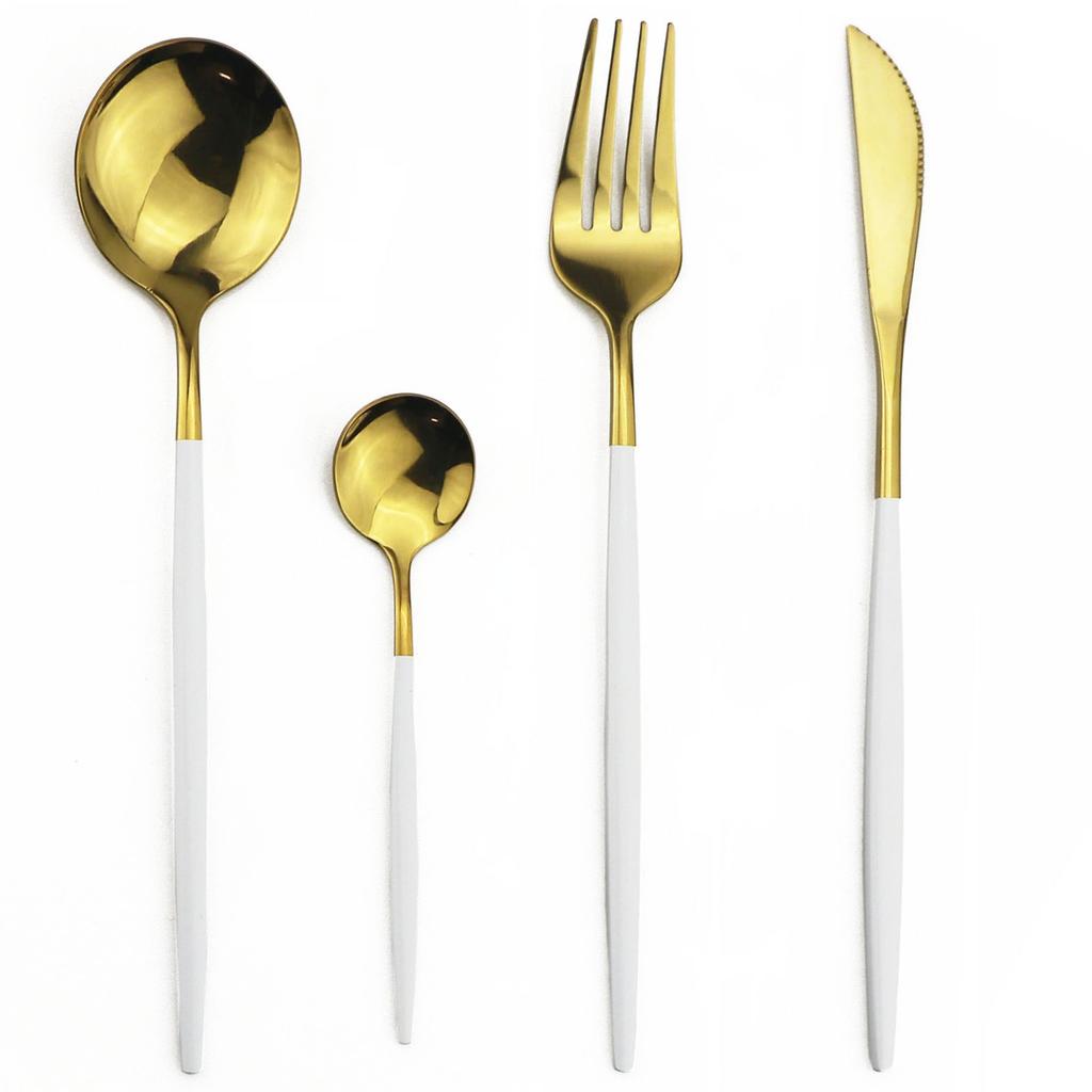 24pcs Gold Dinnerware Set Knife Fork Spoon Dinner Set Stainless Steel Tableware Set Gift Box Dishwasher Safe Cutlery Flatware