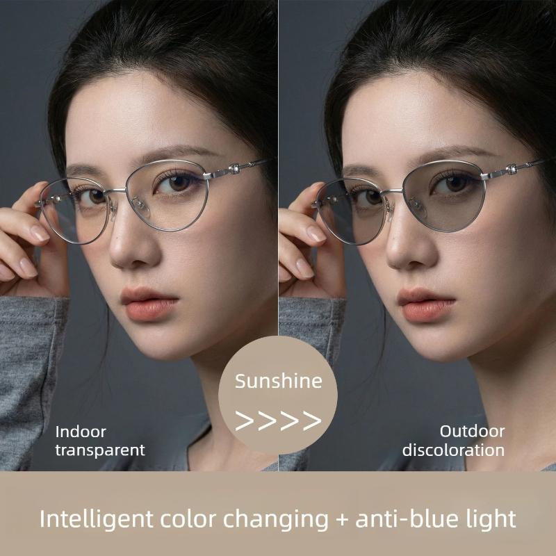 New Photochromic Presbyopia Glasses Small-Frame Metal Oval Blue Light Blocking Goggles Women Reader Eyewear Diopter 0 To +4.0