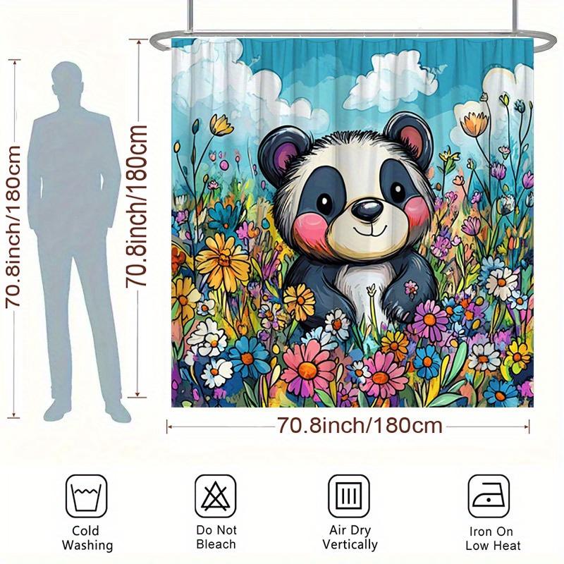 Adorable Panda in a Garden Shower Curtain - Water-Resistant, Easy to Clean, Adds a Playful and Colorful Touch to Your Bathroom
