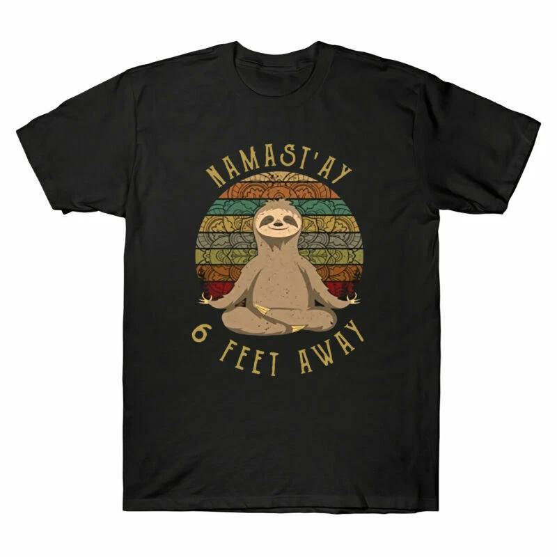 Sloth Hippies Yoga Namast ay 6 Feet Away Social Distancing Vintage Men s T-shirt S