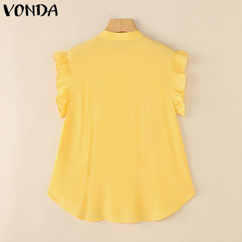VONDA Women Sleeveless Ruffled Casual Pleating Tank Tops