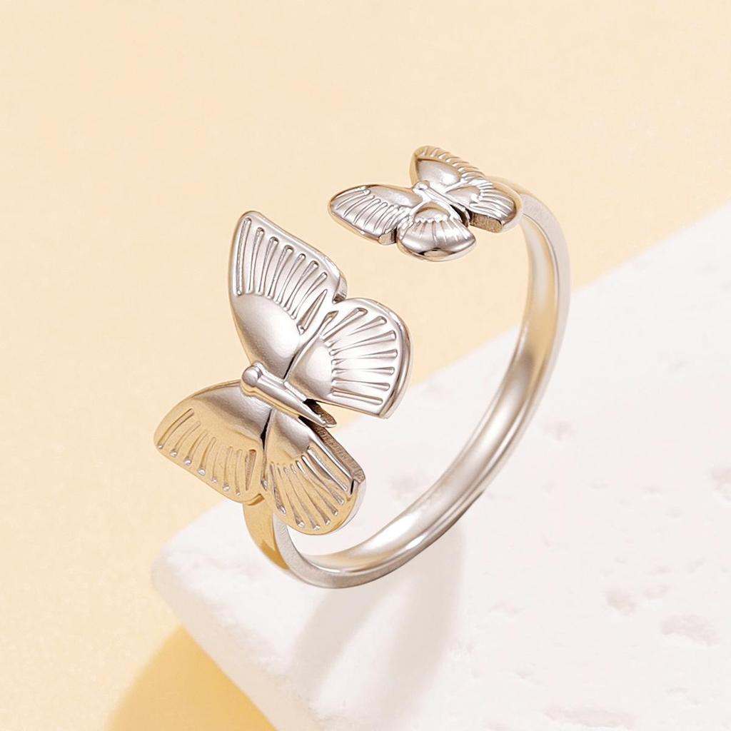 Super Fairy Adjustable Butterfly Stainless Steel Ring for Women - Cute Animal Design