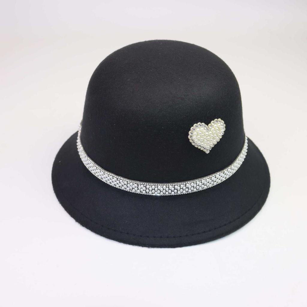 Pearl love retro British style high-end top hat dome fashion retro felt hat basin hat