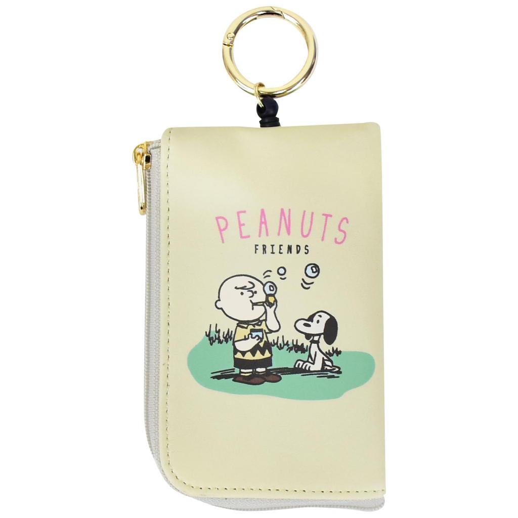 Snoopy Card Case with Retractable Synthetic Smart Retractable Key 2 Card Small Item Compartment Holder/Pass Case/Key Reel, Leather, Key, Car/Bicycle