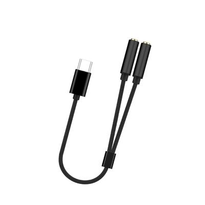 Câble adaptateur audio USB-C vers jack 3,5 mm femelle double, robuste, pour home cinéma et transmission de données mobiles avec réduction du bruit.