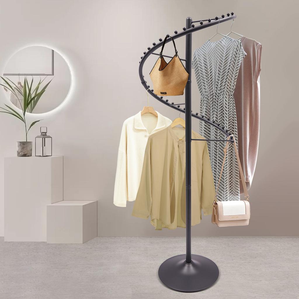 360° Rotating Clothing Rack Floor Stand W/ Spiral Design, Portable Garment Rack for Modern Home & Closet Organizer 5.91ft Height