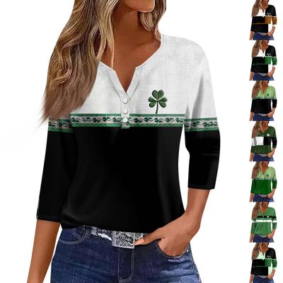 Women's Fashion Casual Three-quarter Sleeve V-neck Floral Print Top