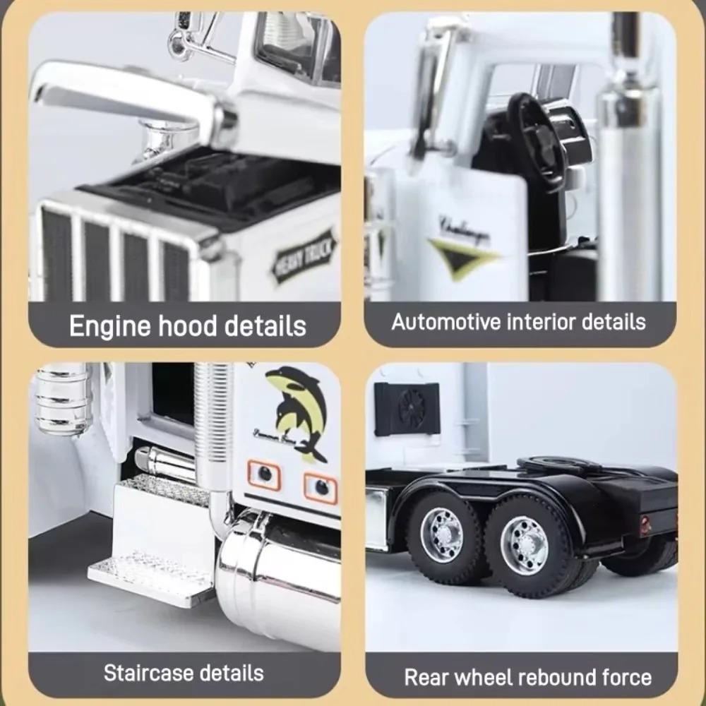 Funny 1:24 American Truck Model Sound and Light Vehicles Gifts Container Truck Simulation Alloy Heavy Truck Model Decoration