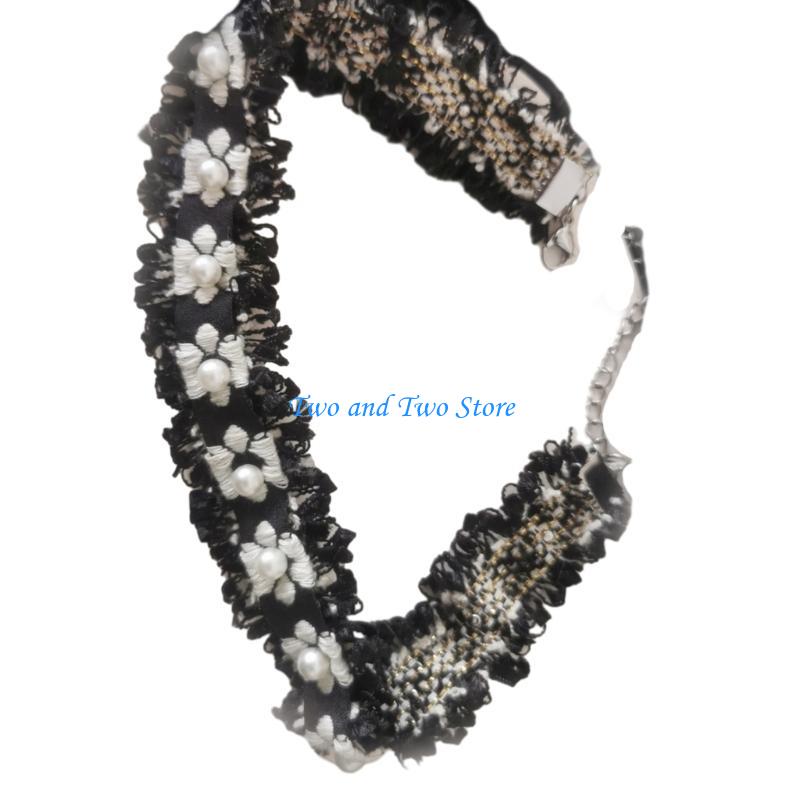HX6F Small Flower Pearl Collar Necklace Vintage Choker Sweet Cool Necklace Jewelry