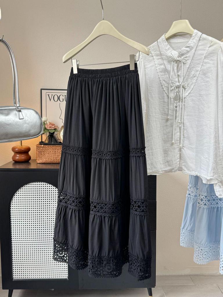 Elegant Hollow Crochet Patchwork A-Line Skirt - Spring/Summer 2026 Collection.