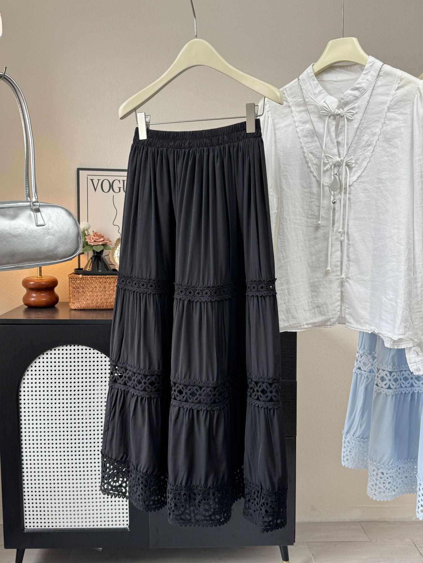 Elegant Hollow Crochet Patchwork A-Line Skirt - Spring/Summer 2026 Collection. One Size чёрный