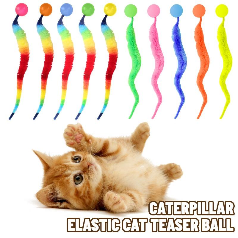1/20x Twisted Worm with Fluorescent Bouncing Ball Colorful Elastic Strips Cats Pets Interactive Caterpillar Toy Pet Supplies