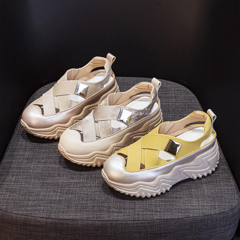 Daddy Shoes Women's 2025 Summer New Baotou Hollow Sandals Women's Versatile Thick-soled Fashion Casual Breathable Women's Shoes Tide