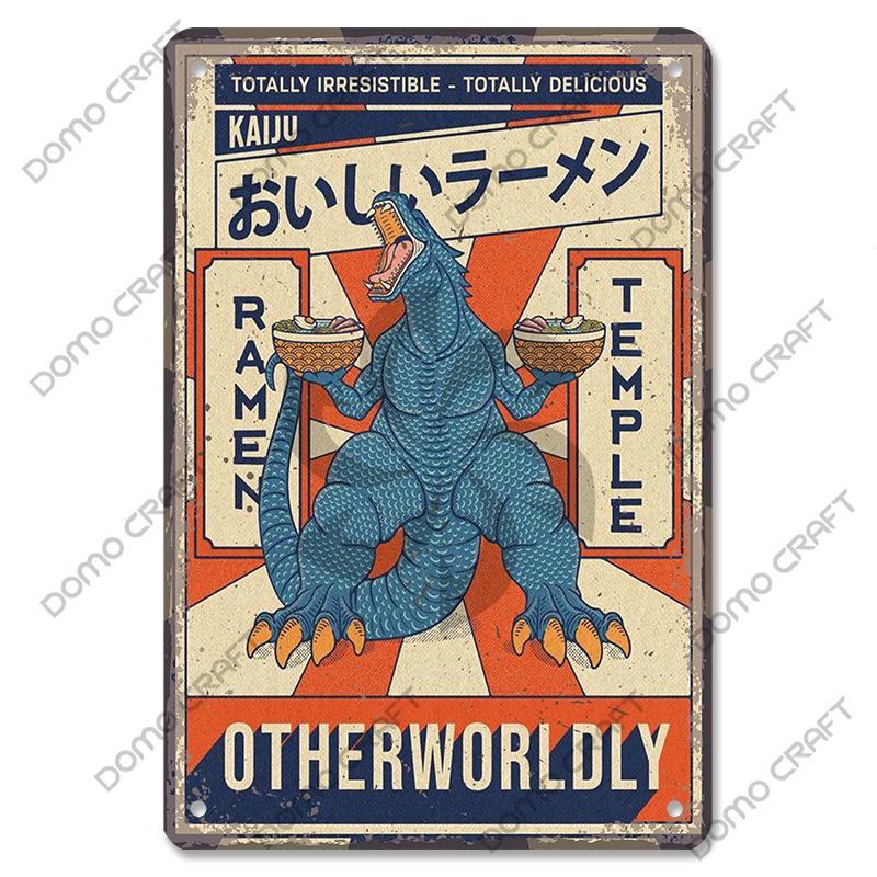 Retro Japanese Cartoon Comics Poster Metal Plate Takoyaki Noodles Fish Metal Sign Dining Room Club Wall Decor