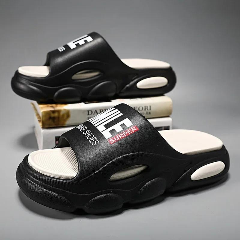 

Тапочки на платформе 5 см мужские мягкие тапочки на воздушной подушке женские тапочки из ЭВА модные шлепанцы обувь для отдыха на природе летние сандалии 40-41(fit 39-40) чёрный