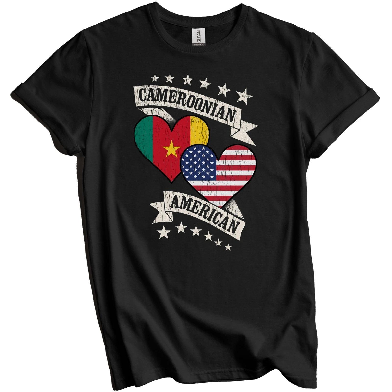 Cameroonian American Heart Flags Cameroon USA T-Shirt - Cameroonian Gift M