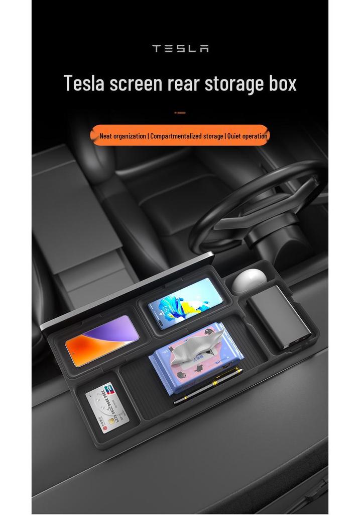 Tesla Model Y Rear Screen Storage Box with Phone Holder