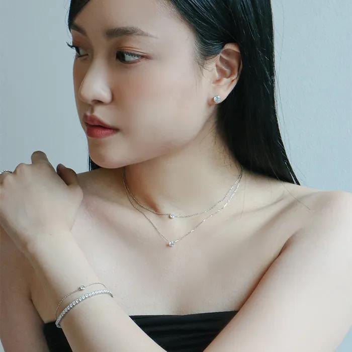SILVER925 Bezel Cubic Chain Bracelet