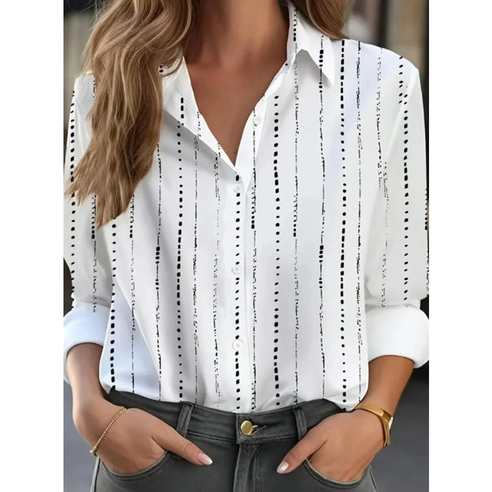 Geometric Print Women Blouse Spring Autumn Femme Office Lady Button Up Turn Down Collar Shirts