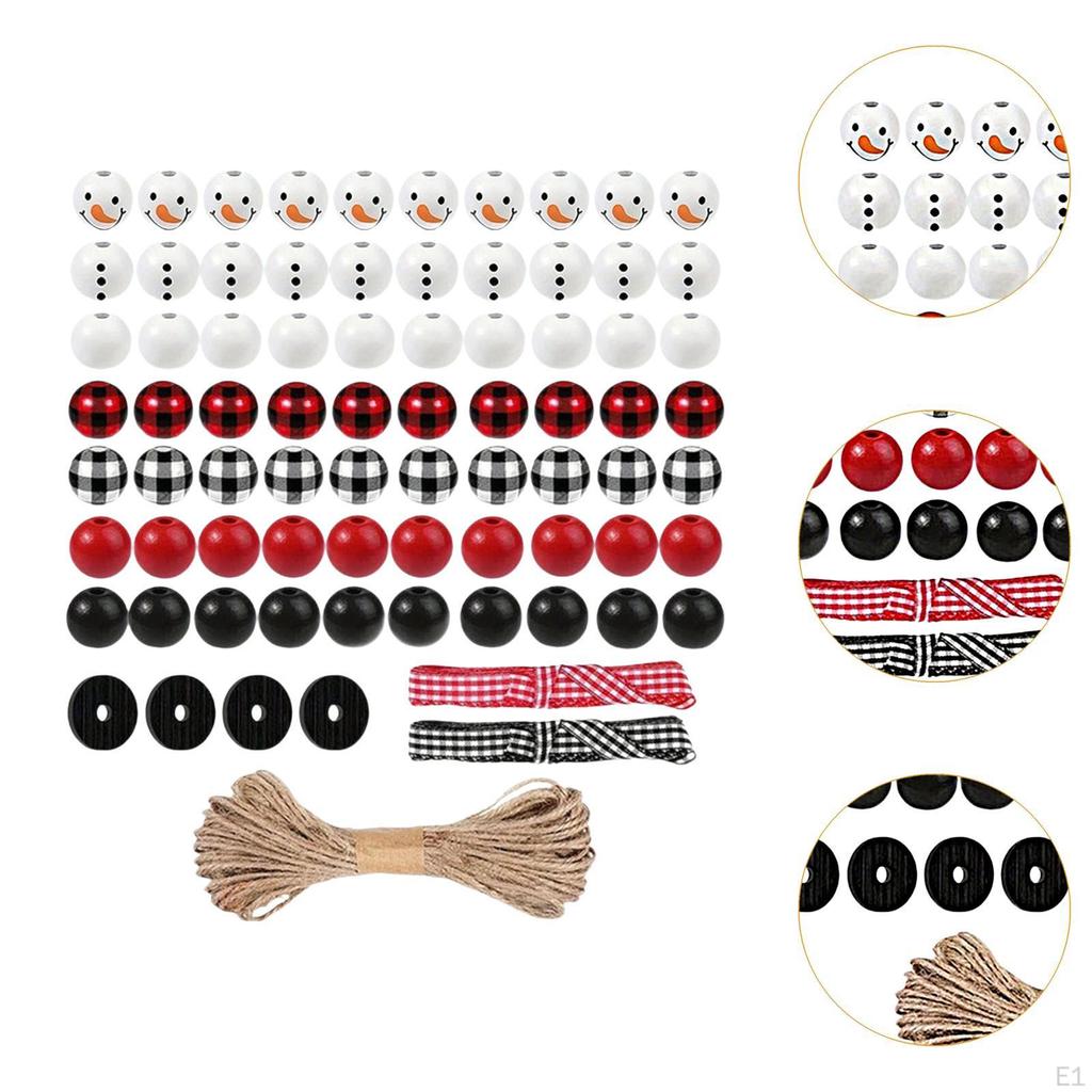 Christmas Snowman Wooden Beads Set Ornaments Loose Spacer Hanging Xmas Pendants for