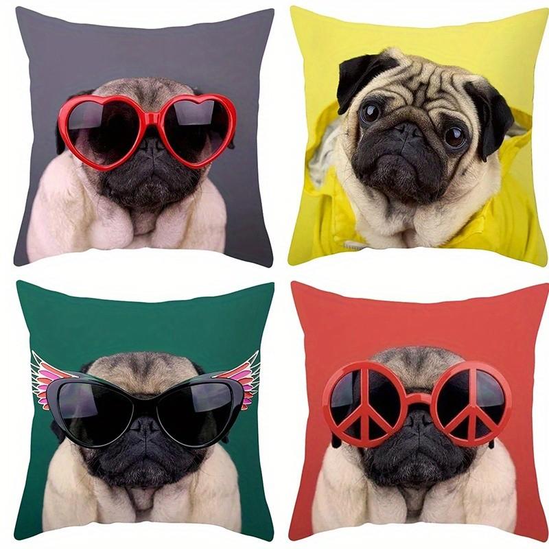 Pug With Stylish Sunglasses Throw Pillow Covers Pattern Cushion Cover Suitable For Sofa Bedroom Car Pillow Cover