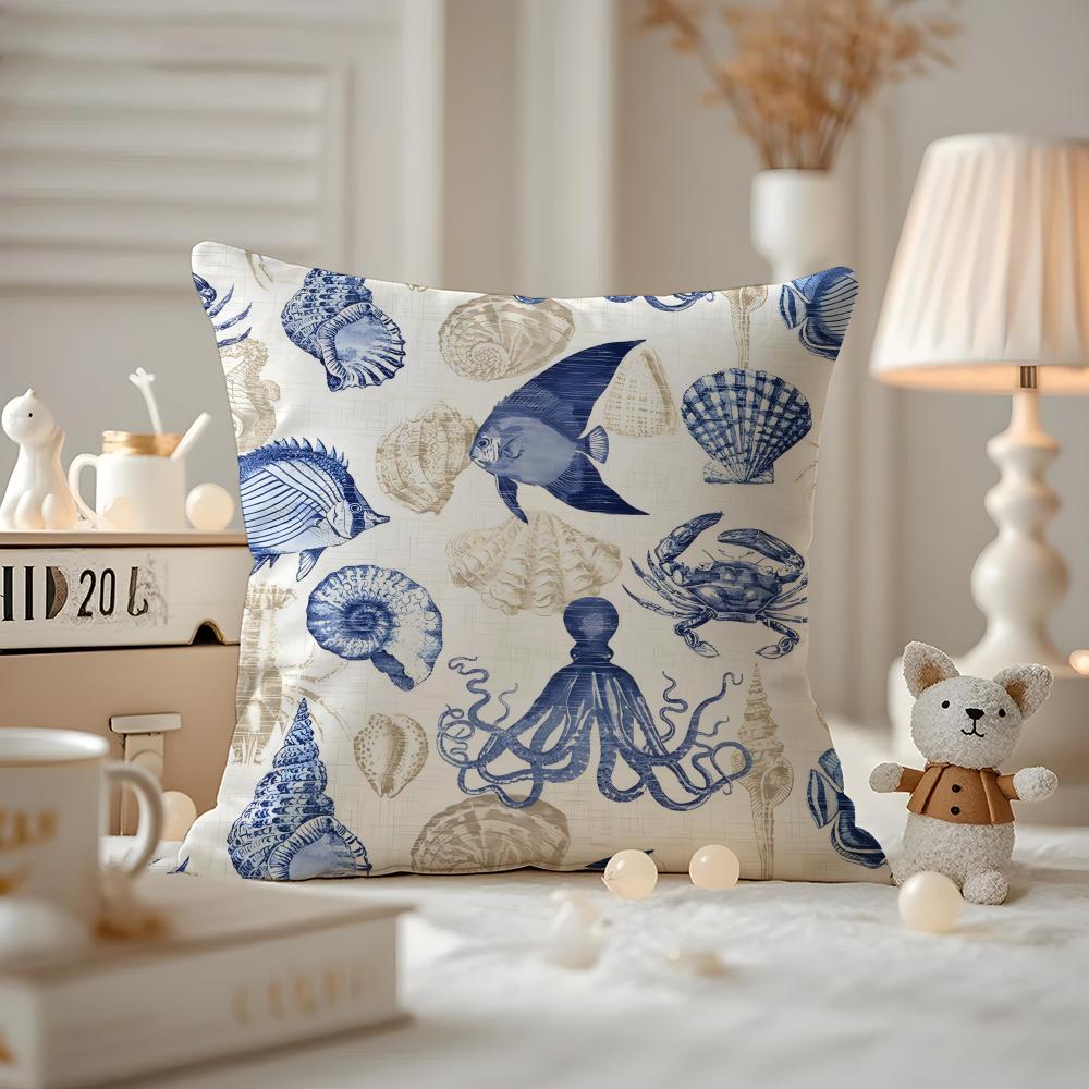 marine theme rudder anchor animals Cushion Cover Antidustmite Pillowcase Invisible zipper silky short plush Sofa cushion cover